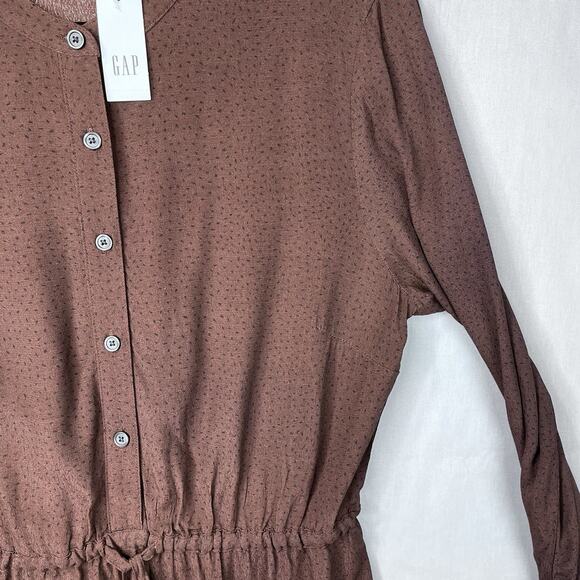 NWT GAP Brown Mini Tiered Dress Sz Small TALL Contemporary Drawstring Breathable - Picture 10 of 13